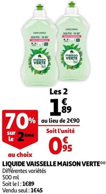 Auchan Maison verte liquide vaisselle* offre