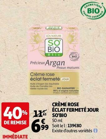 Auchan So'bio crème rose éclat fermeté jour offre