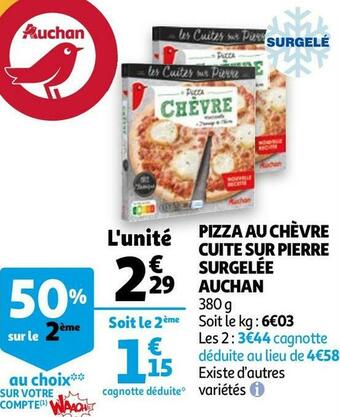 Auchan Auchan pizza au chèvre cuite sur pierre surgelée offre
