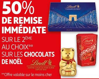 Auchan Lindt bon plan sur le 2ème au choix sur les chocolats de noël de la marque lindt offre