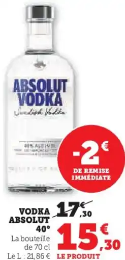 Hyper U Vodka absolut 40° offre