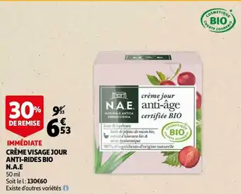 Auchan Crème visage jour anti-rides bio n.a.e offre