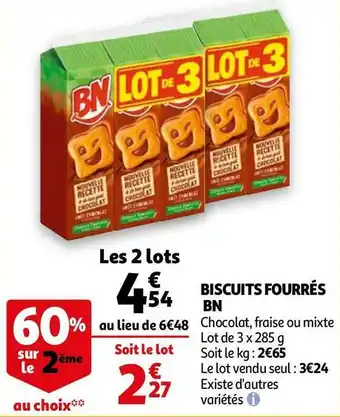 Auchan Bn biscuits fourrés offre
