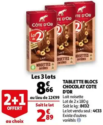 Auchan Cote d'or tablette blocs chocolat offre