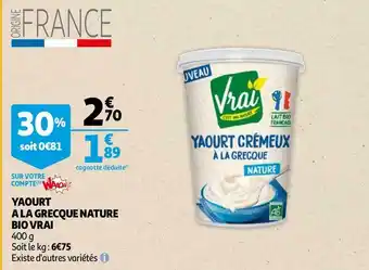 Auchan Vrai yaourt a la grecque nature bio offre