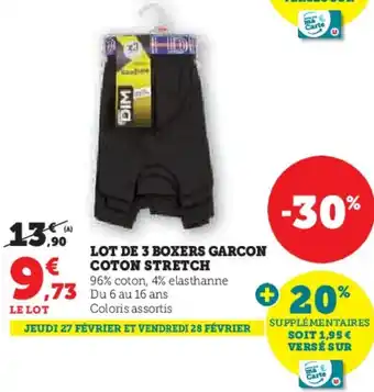 Hyper U Lot de 3 boxers garcon coton stretch offre