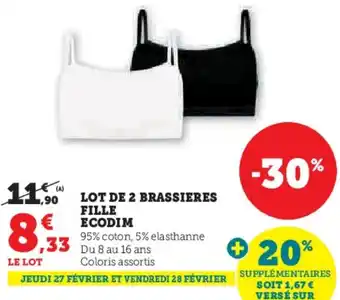 Hyper U Lot de 2 brassieres fille ecodim offre