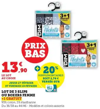 Hyper U Lot de 3 slips ou boxers femme offre