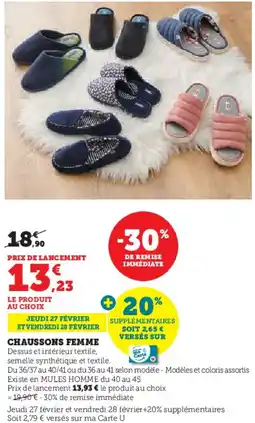 Hyper U Chaussons femme offre