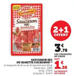 U Express COCHONOU Saucisson sec ou rosette offre