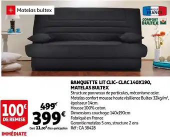 Banquette lit clic- clac 140x190, matelas bultex