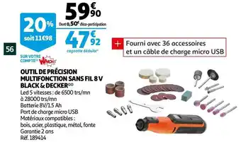 Auchan Outil de précision multifonction sans fil 8 v black & decker offre
