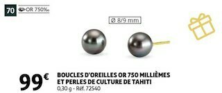 Auchan Boucles d'oreilles or 750 millièmes et perles de culture de tahiti offre
