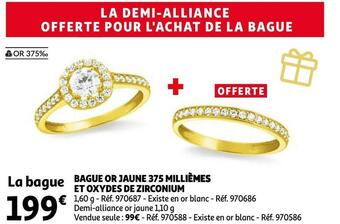Auchan Bague or jaune 375 millièmes et oxydes de zirconium offre