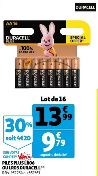Auchan Duracell piles plus lr06 ou lr03 offre