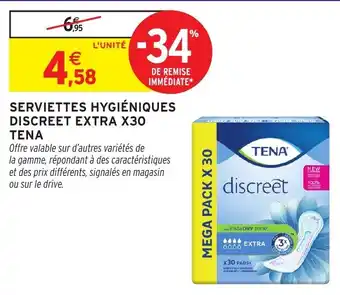 Intermarché Express Serviettes hygiéniques discreet extra x30 tena offre