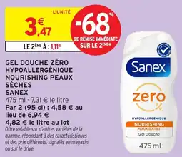 Intermarché Express Gel douche zéro hypoallergénique nourishing peaux sèches sanex offre