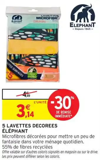 Intermarché Contact 5 lavettes decorees éléphant offre