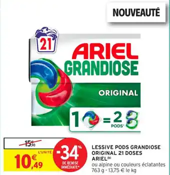 Intermarché Contact Lessive pods grandiose original 21 doses ariel offre