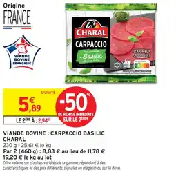 Intermarché Contact Viande bovine : carpaccio basilic charal offre