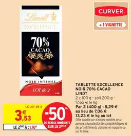 Intermarché Contact Tablette excellence noir 70% cacao lindt offre