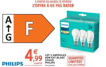 Intermarché Contact Lot 3 ampoules 60w e27 blanc chaud philips offre