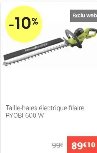 Gamm vert Taille-haies élecrtique filaire RYOBI 600 W offre