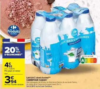 Carrefour Lait U.H.T. demi-écrémé offre