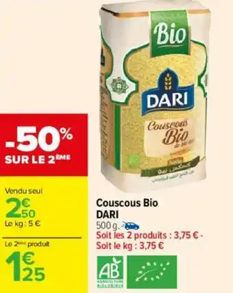Carrefour Couscous bio DARI offre