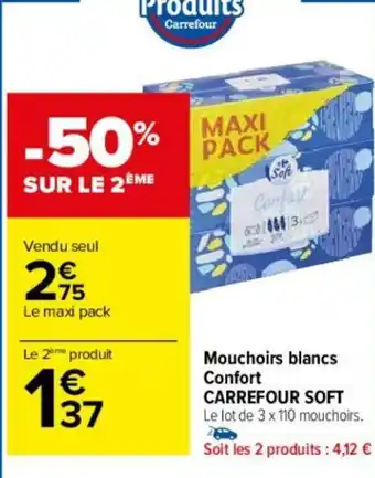 Carrefour Mouchoirs blancs Confort offre