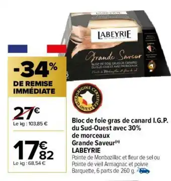 Carrefour Bloc de Foie Gras de Canard I.G.P offre