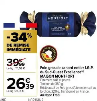 Carrefour Foie Gras de Canard Entier I.G.P Du Sud-Ouest Excellence offre