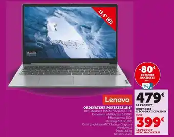 Super U LENOVO Ordinateur portable 15,6" offre