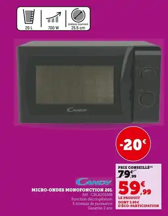 Super U CANDY Micro-ondes monofonction offre