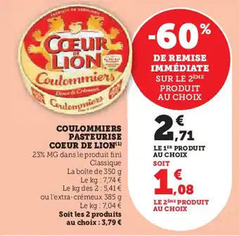 Super U COEUR DE LION Coulommiers pasteurise offre