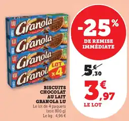 Super U LU Biscuits chocolat au lait granola offre