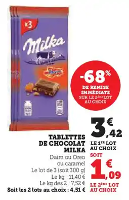 Super U MILKA Tablettes de chocolat offre