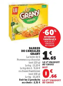 Super U GRANY Barres de cereales offre