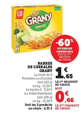 Super U GRANY Barres de cereales offre