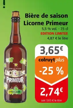 Colruyt Licorne Bière de saison Primeur offre