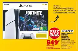 Hyper U SONY Pack console ps5 slim edition standard - fortnite offre