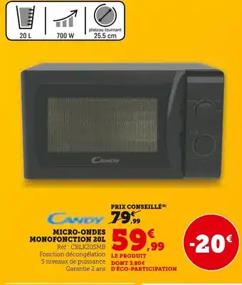 Hyper U Candy Micro-ondes monofonction 20l offre