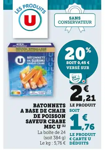 U Express U Batonnets à base de chair de poisson saveur crabe MSC offre