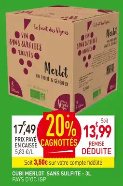 naturéO MERLOT Cubi merlot sans sulfite offre