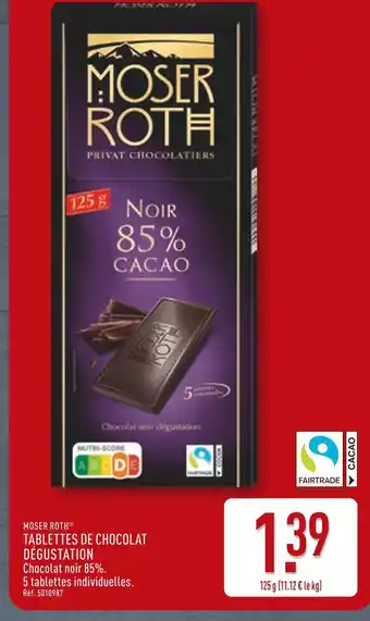 ALDI MOSER ROTH Tablettes de chocolat dégustation offre