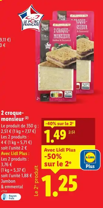 Lidl TOQUE DU CHEF 2 croque-monsieur offre