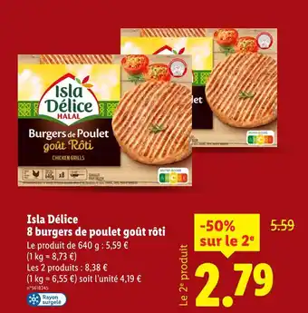 Lidl ISLA DÉLICE 8 burgers de poulet goût rôti offre