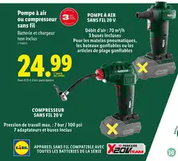 Lidl Parkside Pompe à air ou compresseur sans fil offre