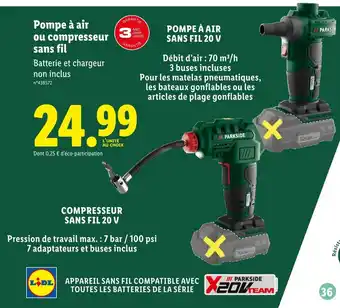 Lidl Parkside Pompe à air ou compresseur sans fil offre