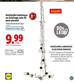 Lidl Guirlande lumineuse ou éclairage sans fil pour parasol offre